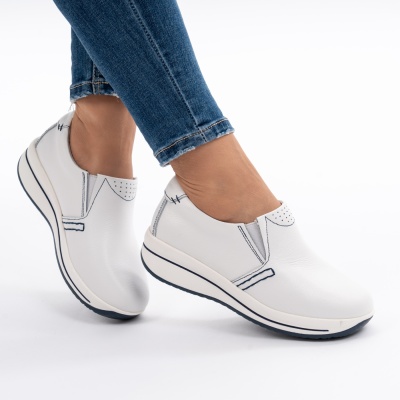 Pantofi Casual Piele Naturala Alb F001-420