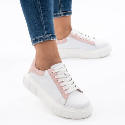 Pantofi Casual Piele Naturala Alb&Roz ST05