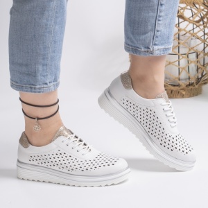 Pantofi Casual Piele Naturala Alb T3054