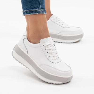 Pantofi Casual Piele Naturala Alb T6052