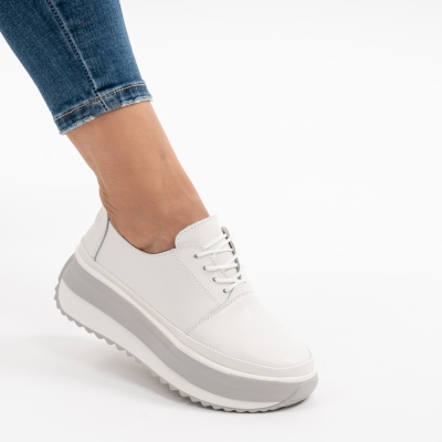 Pantofi Casual Piele Naturala Alb T6055