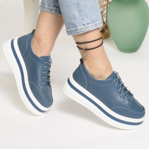Pantofi Casual Piele Naturala Albastru 9881