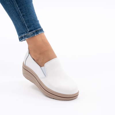 Pantofi Casual Piele Naturala Albi 1160