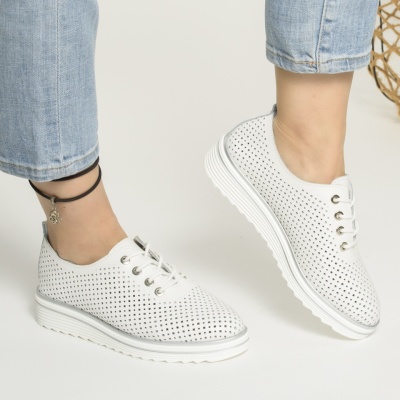 Pantofi Casual Piele Naturala Albi XH3200