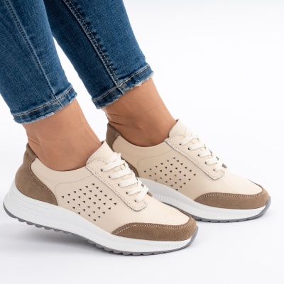Pantofi Casual Piele Naturala Bej AN521