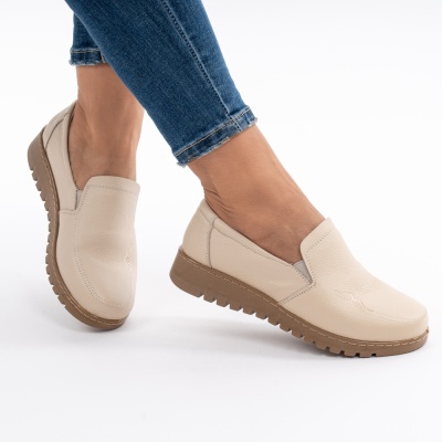 Pantofi Casual Piele Naturala Bej AN559