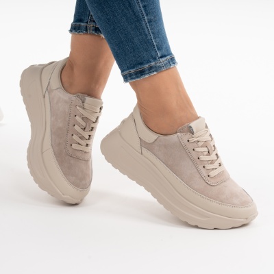 Pantofi Casual Piele Naturala Bej F001-975