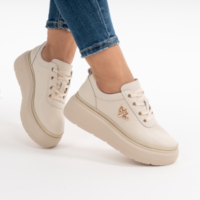 Pantofi Casual Piele Naturala Bej F002-353
