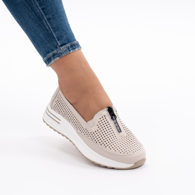 Pantofi Casual Piele Naturala Bej Q892