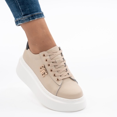 Pantofi Casual Piele Naturala Bej T-8808