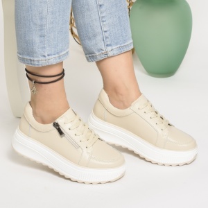 Pantofi Casual Piele Naturala Bej T3092