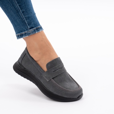 Pantofi Casual Piele Naturala Gri T-2810