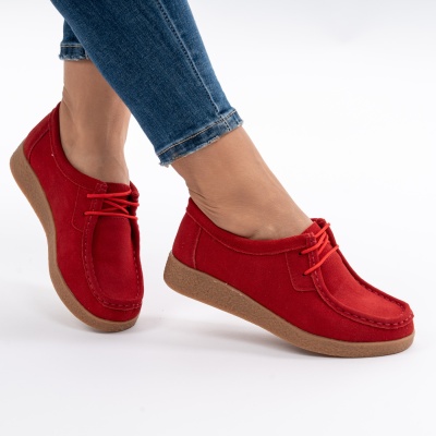Pantofi Casual Piele Naturala Rosu 8517-1