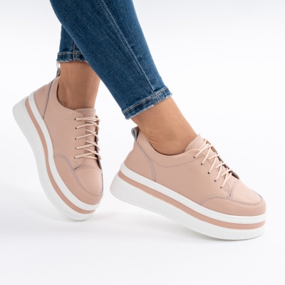 Pantofi Casual Piele Naturala Roz 9881