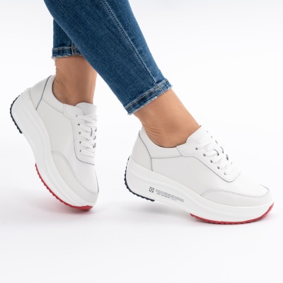 Pantofi Casual Piele Naturala T-7100 Alb