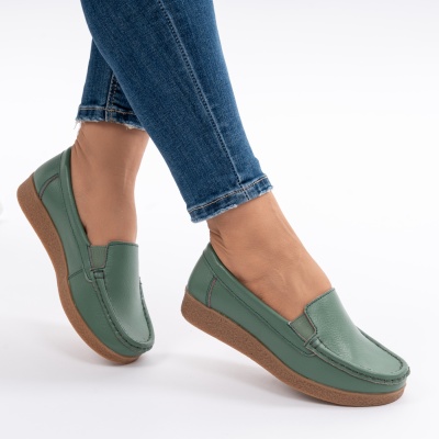 Pantofi Casual Piele Naturala Verde 1121-2