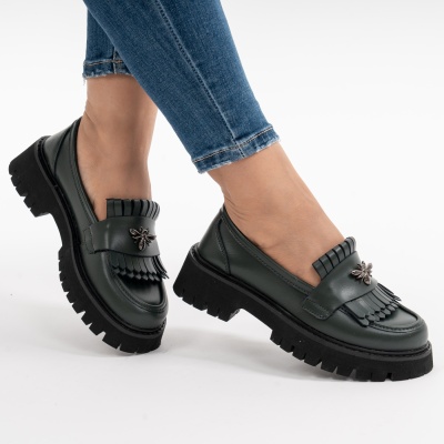 Pantofi Casual Piele Naturala Verde  AN632