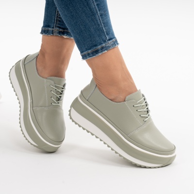 Pantofi Casual Piele Naturala Verde  T6055
