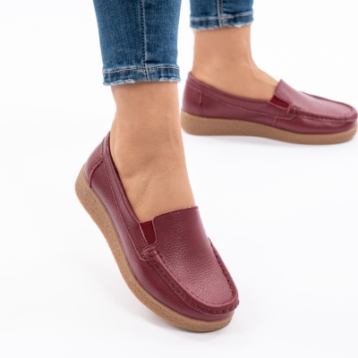 Pantofi Casual Piele Naturala Visiniu 1121-2