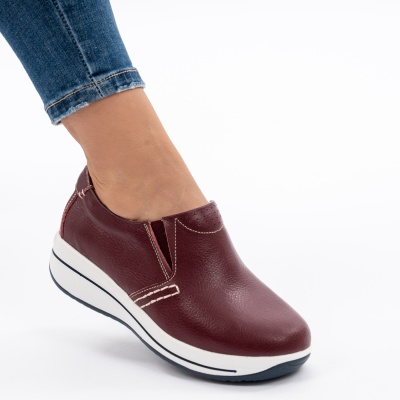Pantofi Casual Piele Naturala Visiniu F001-420