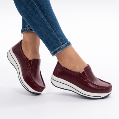 Pantofi Casual Piele Naturala Visiniu PL-53