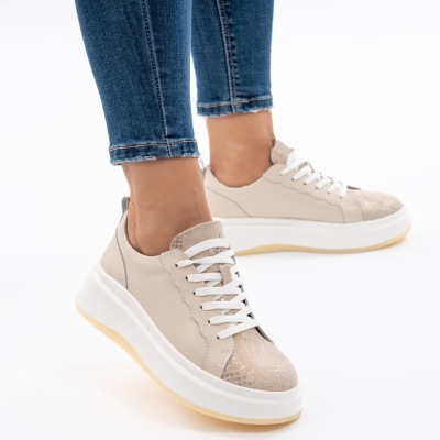 Pantofi Dama Piele Naturala F002-275 Alb/Bej