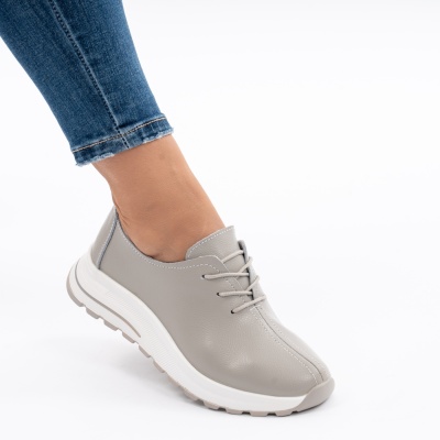 Pantofi Dama Piele Naturala Gri T-5931