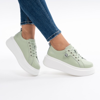Pantofi Piele Naturala Verde 881 Deschis
