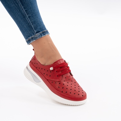Pantofi Piele Naturala Rosu A096