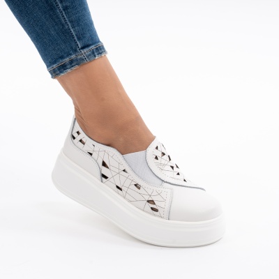 Pantofi Piele Naturala Talpa Comoda Alb T2801