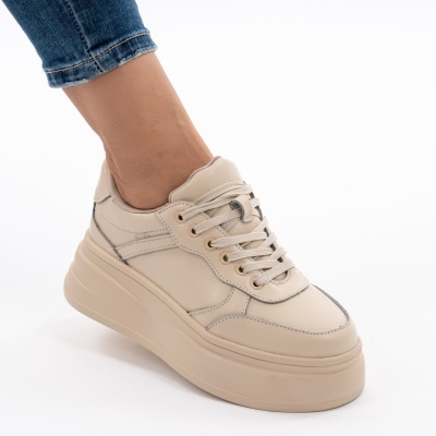 Pantofi Piele Naturala Talpa Comoda Bej AN2529
