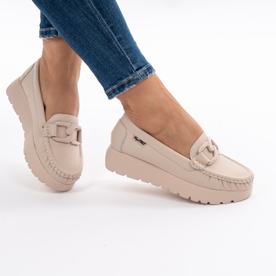 Pantofi Piele Naturala Talpa Comoda Bej G10-A18