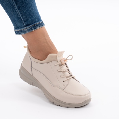 Pantofi Piele Naturala Talpa Comoda Bej QL1069