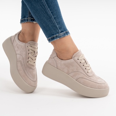 Pantofi Piele Naturala Talpa Comoda Gri AN12