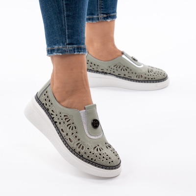 Pantofi Piele Naturala Talpa Comoda Kaki JY6702