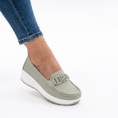Pantofi Piele Naturala Talpa Comoda Verde AN2208