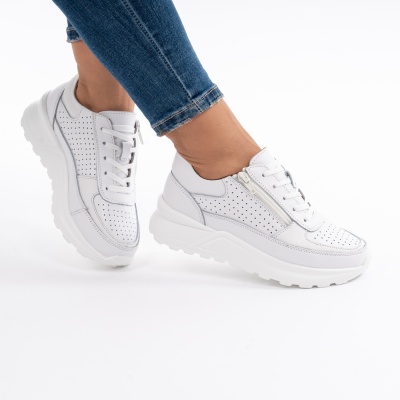 Pantofi Sport Piele Naturala Alb  H18
