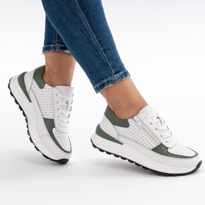 Pantofi Sport Piele Naturala Alb&Verde H18