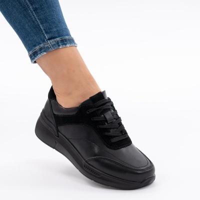 Pantofi Sport Piele Naturala Negru F001-948