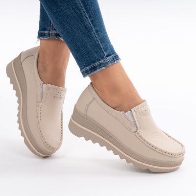 Pantofi Talpa Comoda Piele Naturala MM219 Bej