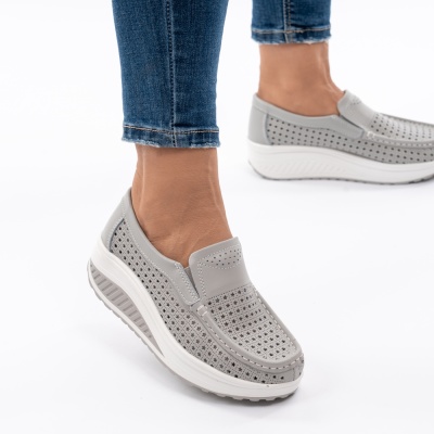 Pantofi Talpa Ortopedica Piele Naturala Gri A522