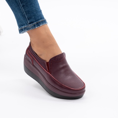 Pantofi Talpa Ortopedica Piele Naturala Visiniu 1158