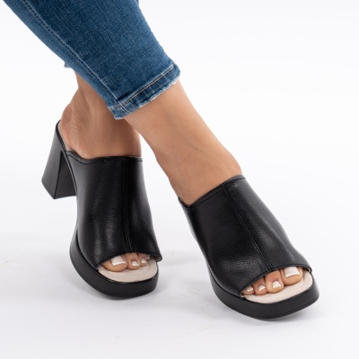 Pantofi Tip Papuci Piele Naturala Talpa Comoda AN2610-1 Negru