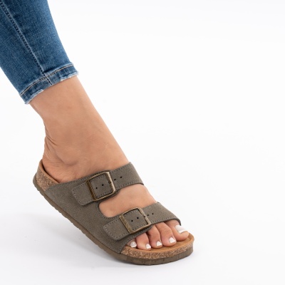 Pantofi Tip Papuci Piele Naturala Talpa Comoda KRS-02 Verde