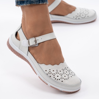 Pantofi Tip Sandale Piele Naturala Cu Bareta Alb F20-003