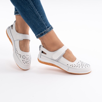 Pantofi Tip Sandale Piele Naturala Cu Bareta Alb MM265