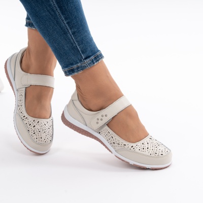 Pantofi Tip Sandale Piele Naturala Cu Bareta Bej F20-006