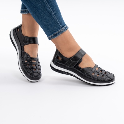 Pantofi Tip Sandale Piele Naturala Cu Bareta Negri XQS336