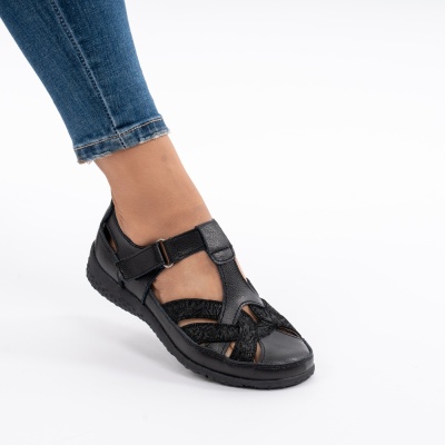 Pantofi Tip Sandale Piele Naturala Cu Bareta Negru F20-008