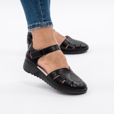 Pantofi Tip Sandale Piele Naturala Talpa Comoda 8131-3 Negru